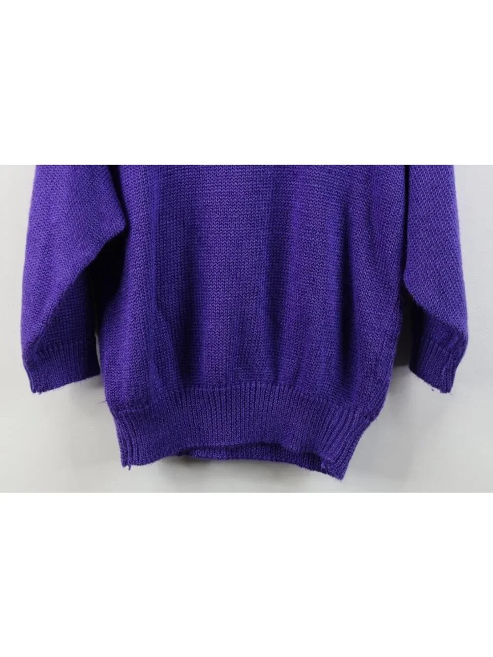 Vintage 80s 90s Womens Large 3/4 Sleeve Cable Knit Collared Sweater Purple USA